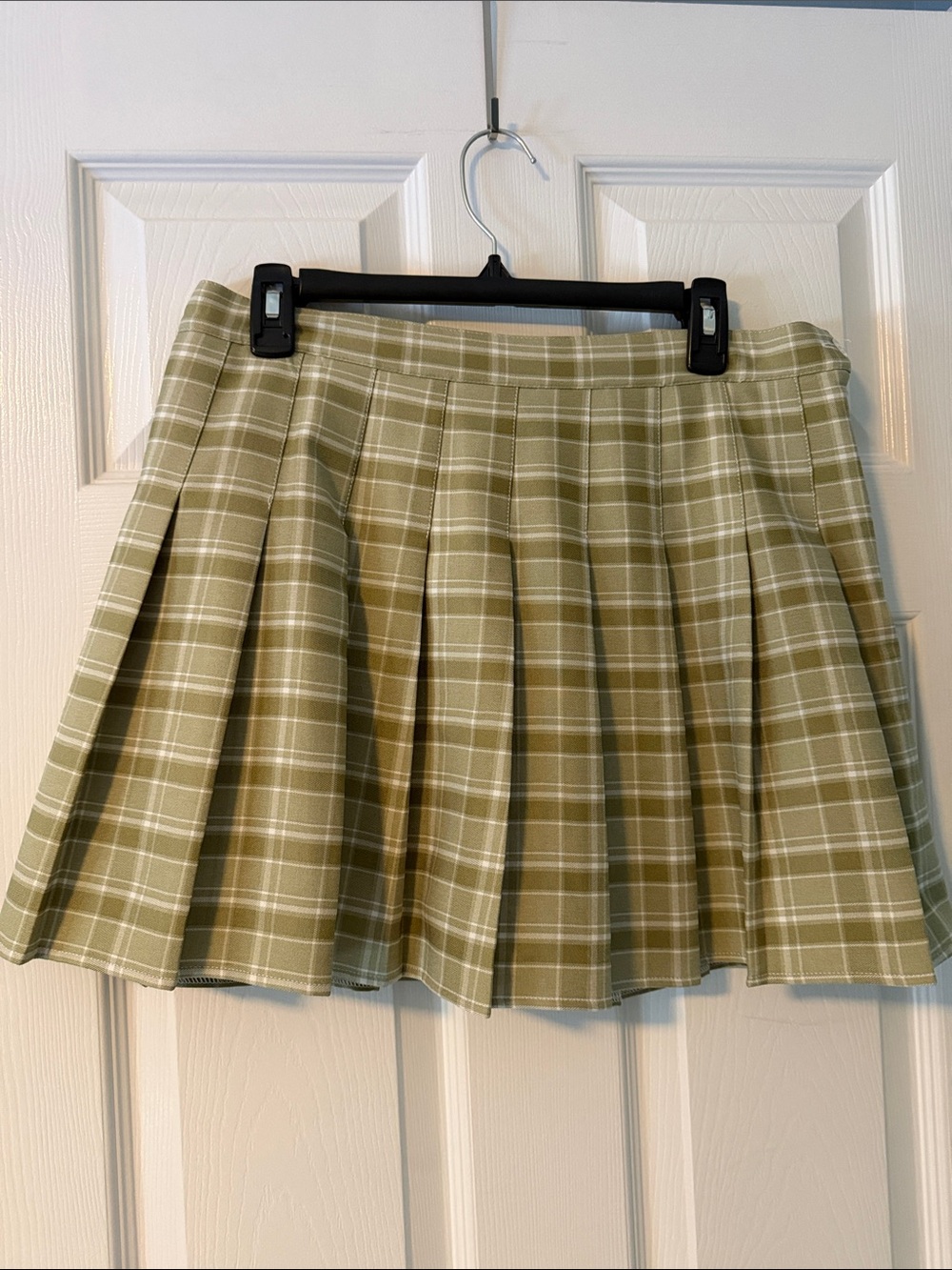 Amazon Olive Plaid Pleated Skater Skirt